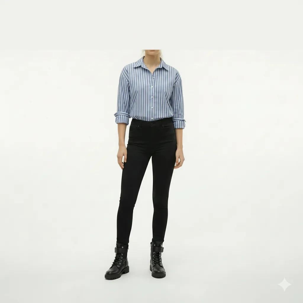 METTLE Women Oxford Blue Multi Stripes Striped Casual Shirt
