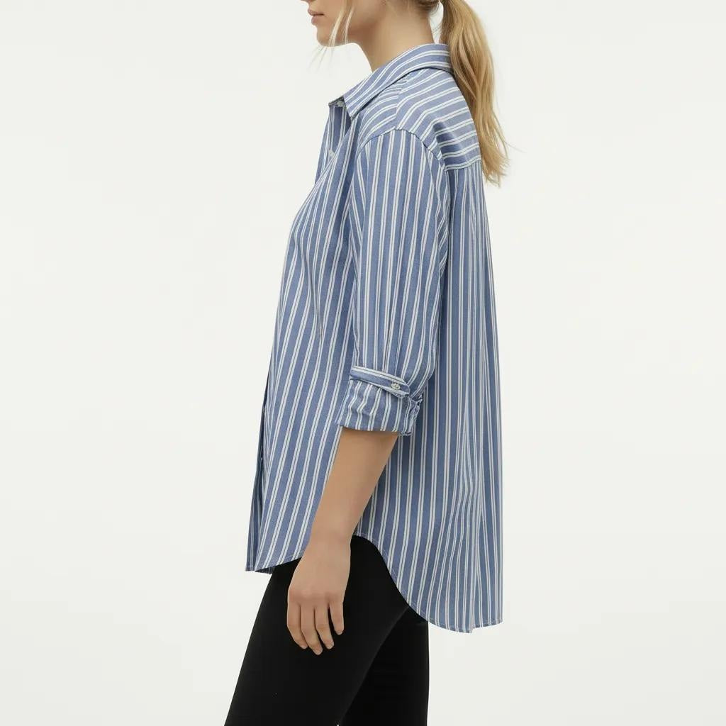 METTLE Women Oxford Blue Multi Stripes Striped Casual Shirt