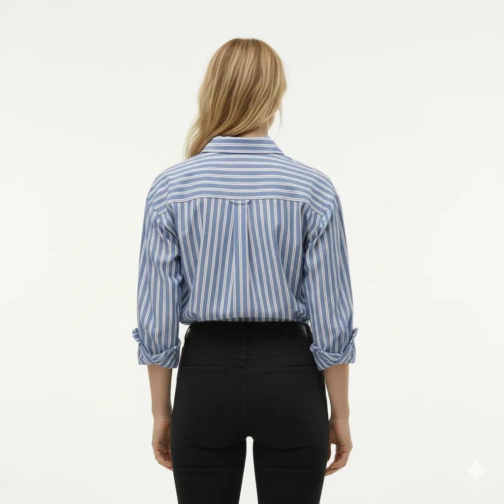 METTLE Women Oxford Blue Multi Stripes Striped Casual Shirt