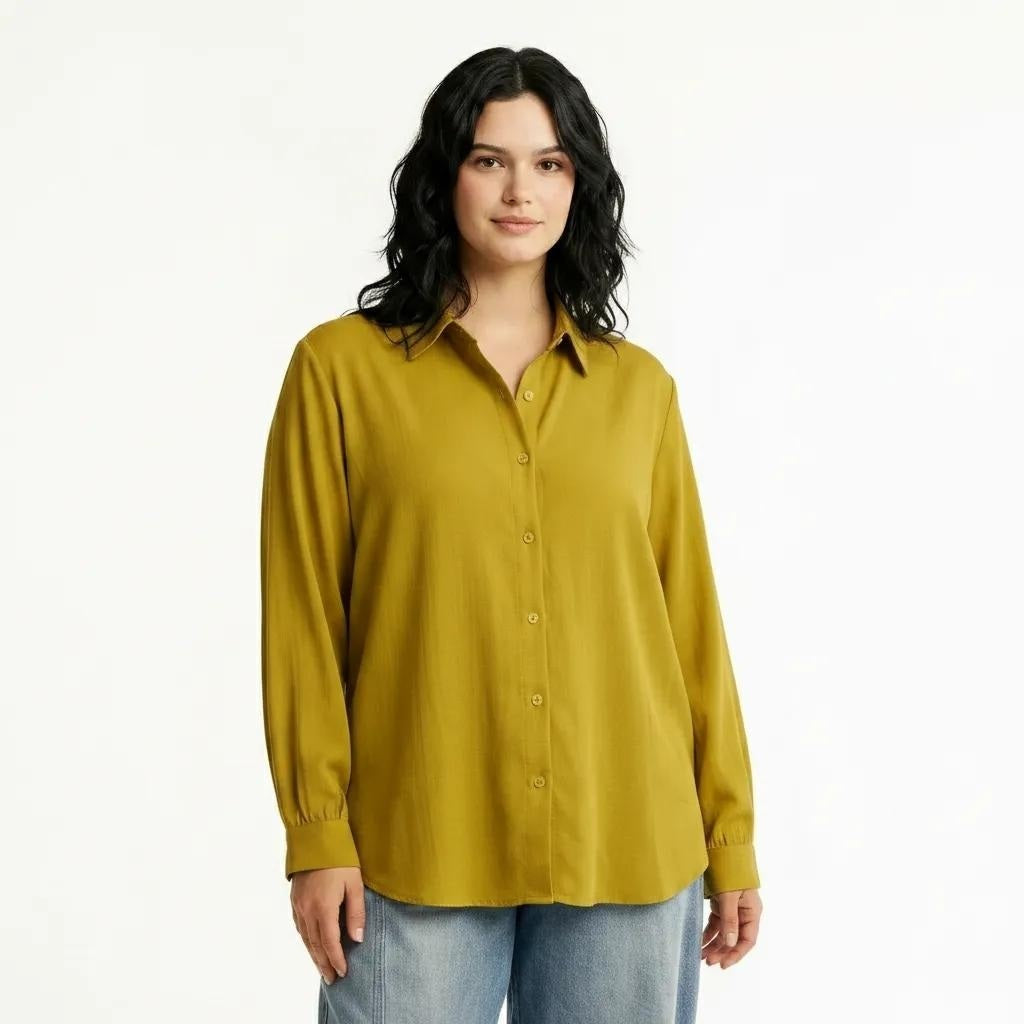 Women Paradise Spread Collar Long Sleeves Cotton Shirt