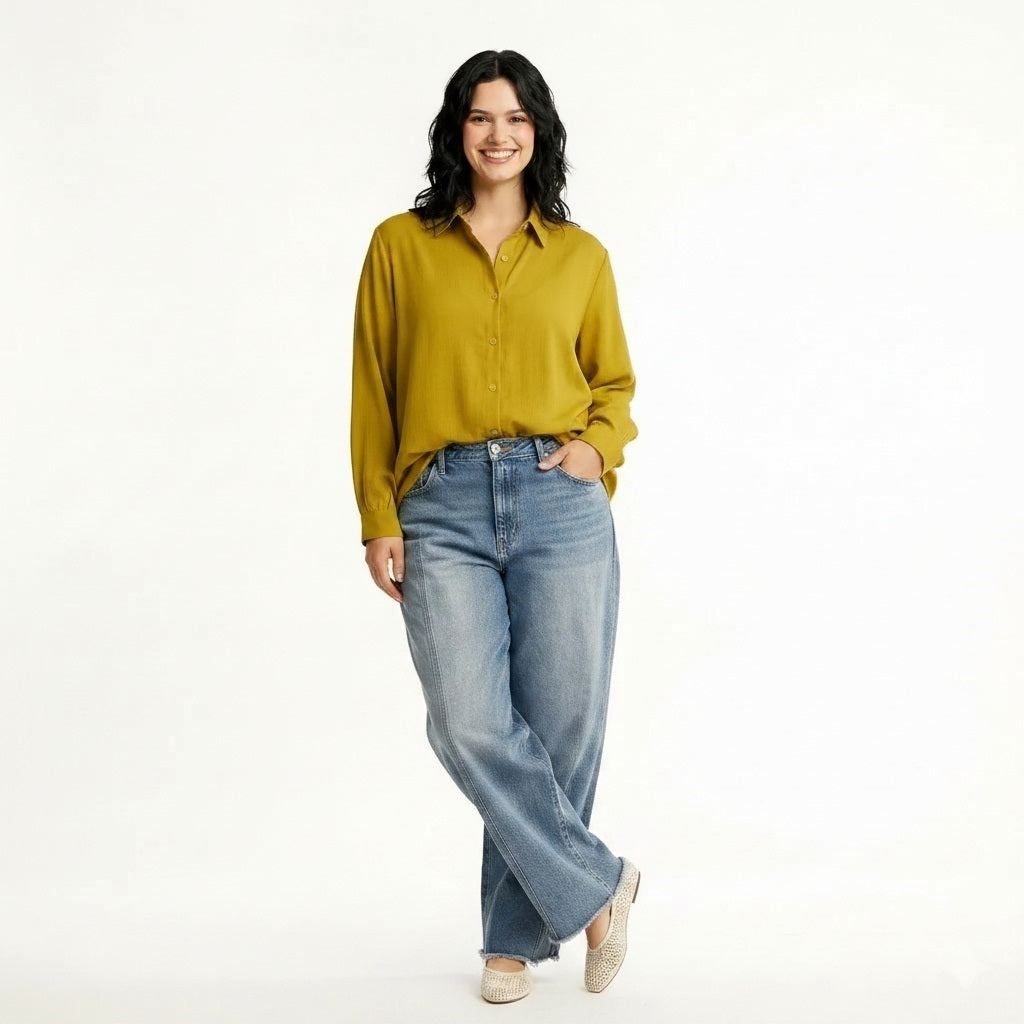 Women Paradise Spread Collar Long Sleeves Cotton Shirt