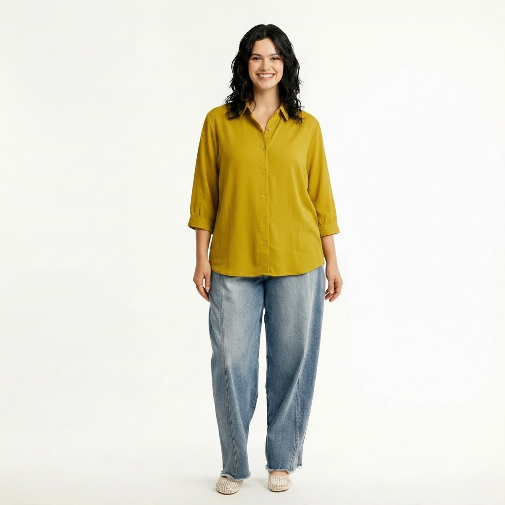 Women Paradise Spread Collar Long Sleeves Cotton Shirt