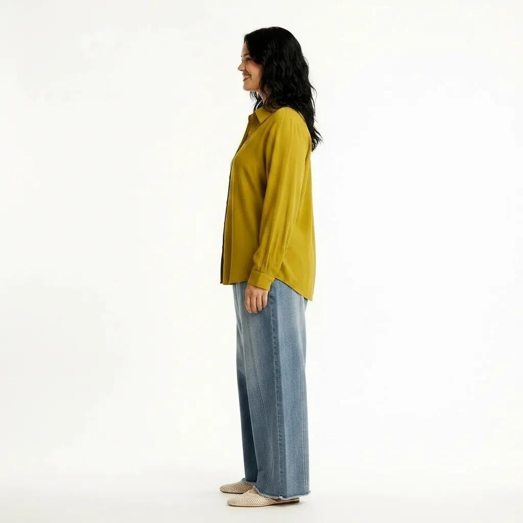 Women Paradise Spread Collar Long Sleeves Cotton Shirt