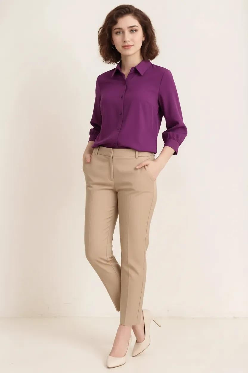 Spread Wine Collar Cotton Shirt
