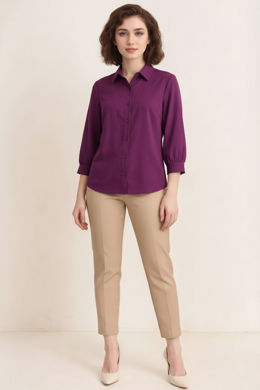 Spread Collar Cotton Shirt