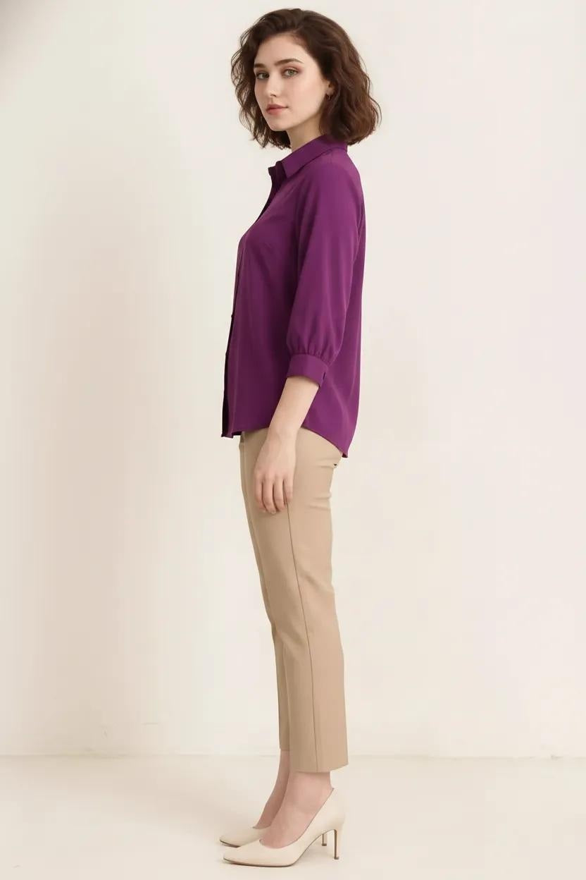 Spread Wine Collar Cotton Shirt