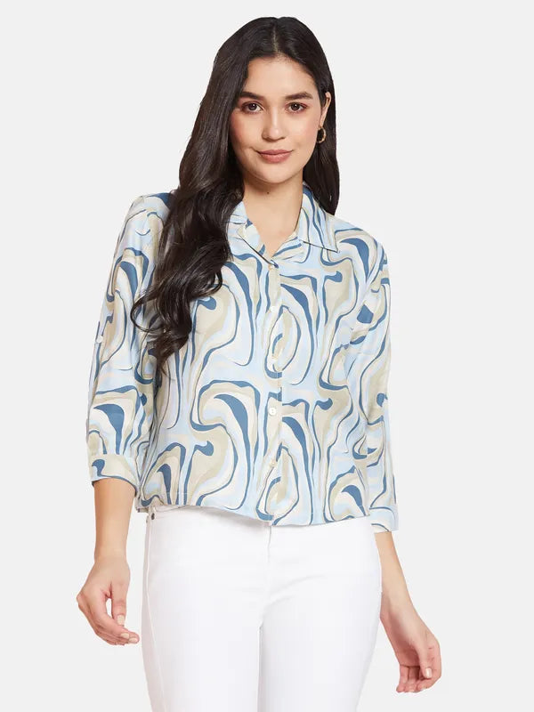 Mettle Spread Collar Opaque Printed Cotton Casual Shirt