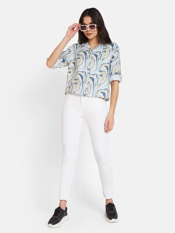 Mettle Spread Collar Opaque Printed Cotton Casual Shirt