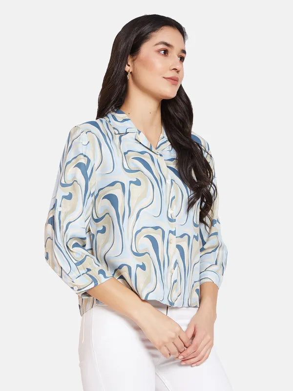 Mettle Spread Collar Opaque Printed Cotton Casual Shirt