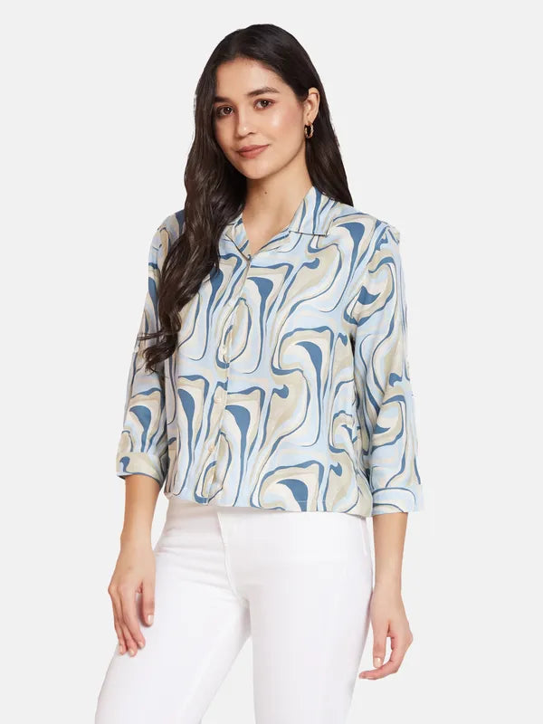 Mettle Spread Collar Opaque Printed Cotton Casual Shirt