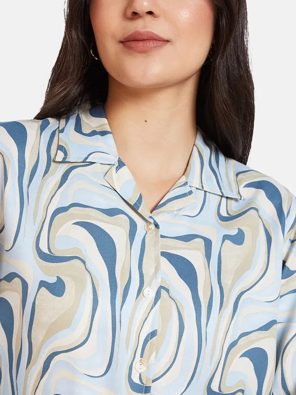 Mettle Spread Collar Opaque Printed Cotton Casual Shirt