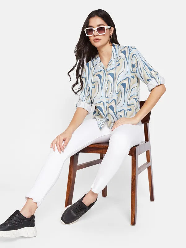 Mettle Spread Collar Opaque Printed Cotton Casual Shirt