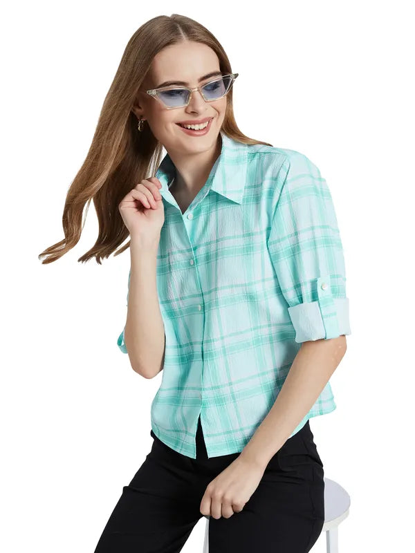 Mettle Women Tartan Checks Opaque Checked Casual Shirt