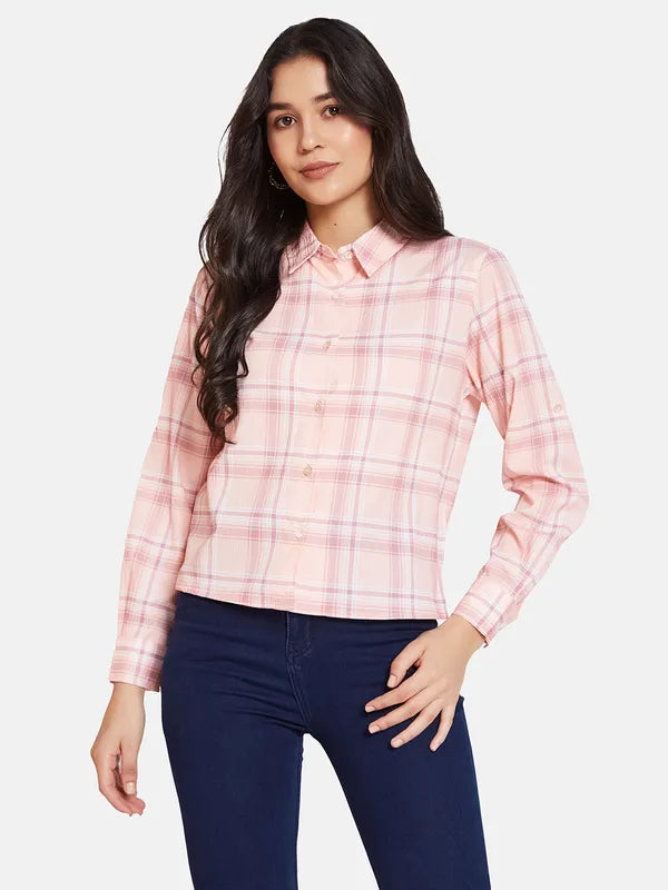 Mettle Spread Collar Tartan Checks Opaque Cotton Casual Shirt