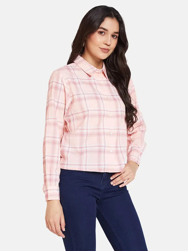 Mettle Spread Collar Tartan Checks Opaque Cotton Casual Shirt