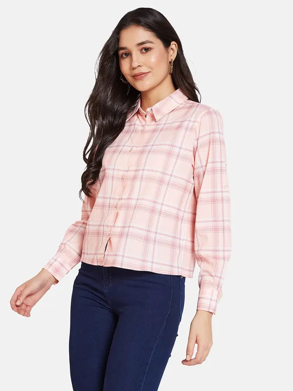 Mettle Spread Collar Tartan Checks Opaque Cotton Casual Shirt