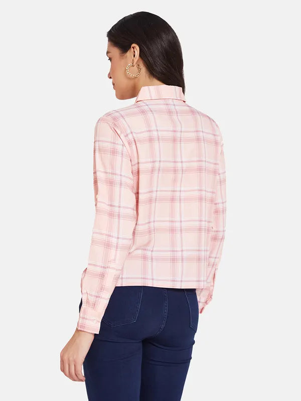 Mettle Spread Collar Tartan Checks Opaque Cotton Casual Shirt