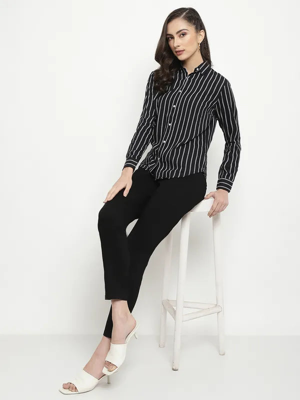 Mettle Striped Spread Collar Long Sleeves Cotton Casual Shirt