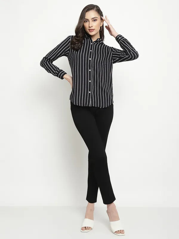 Mettle Striped Spread Collar Long Sleeves Cotton Casual Shirt