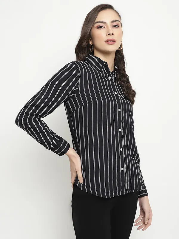 Mettle Striped Spread Collar Long Sleeves Cotton Casual Shirt