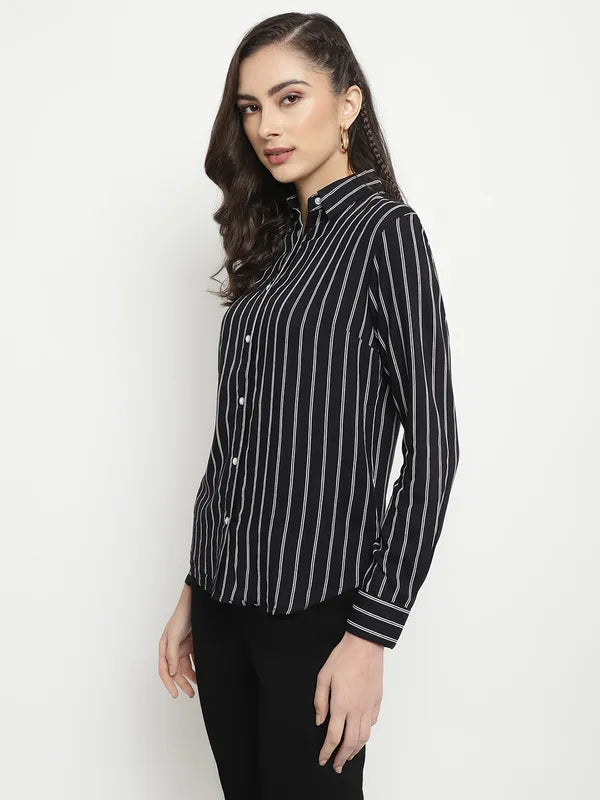 Mettle Striped Spread Collar Long Sleeves Cotton Casual Shirt