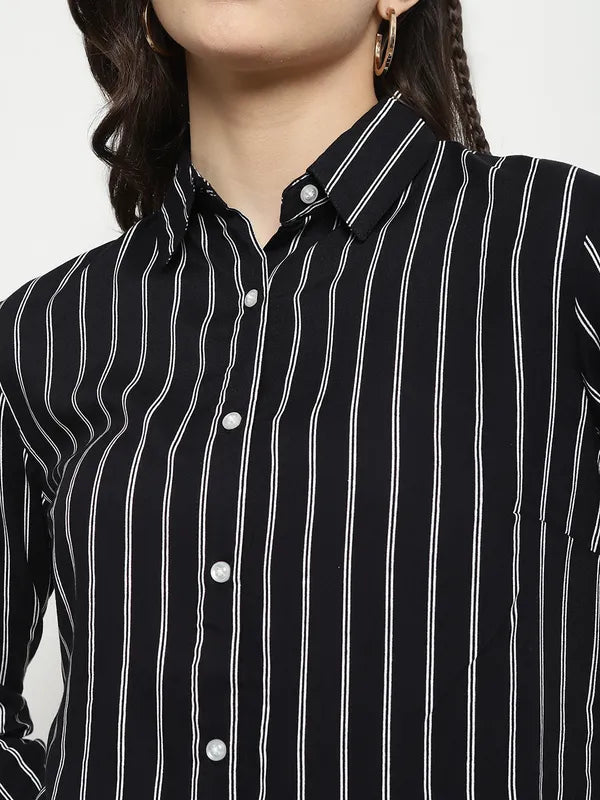 Mettle Striped Spread Collar Long Sleeves Cotton Casual Shirt