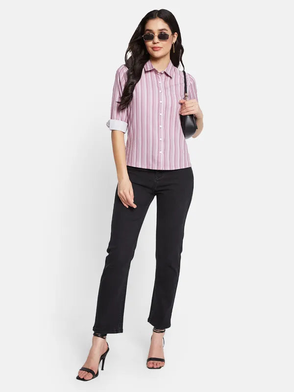 Mettle Women Striped Spread Collar Casual Shirt