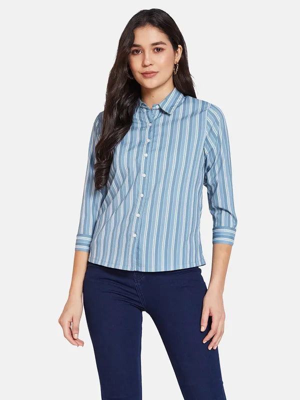 Mettle Spread Collar Striped Cotton Casual Shirt