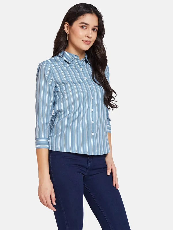 Mettle Spread Collar Striped Cotton Casual Shirt