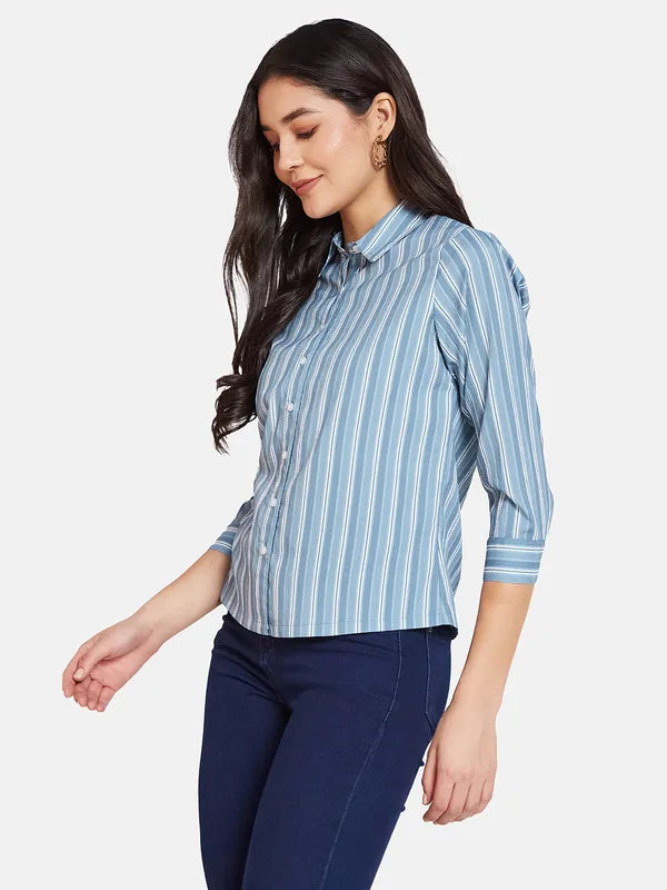 Mettle Spread Collar Striped Cotton Casual Shirt