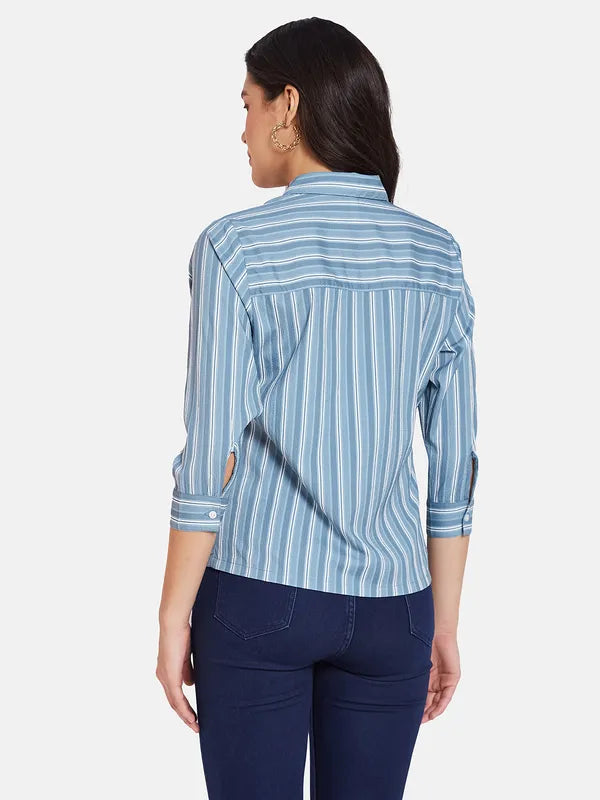 Mettle Spread Collar Striped Cotton Casual Shirt