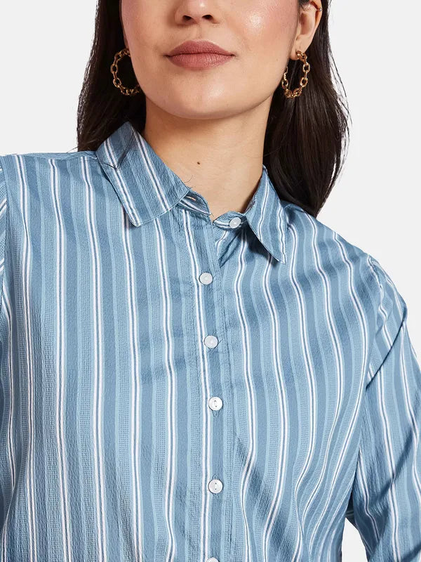 Mettle Spread Collar Striped Cotton Casual Shirt