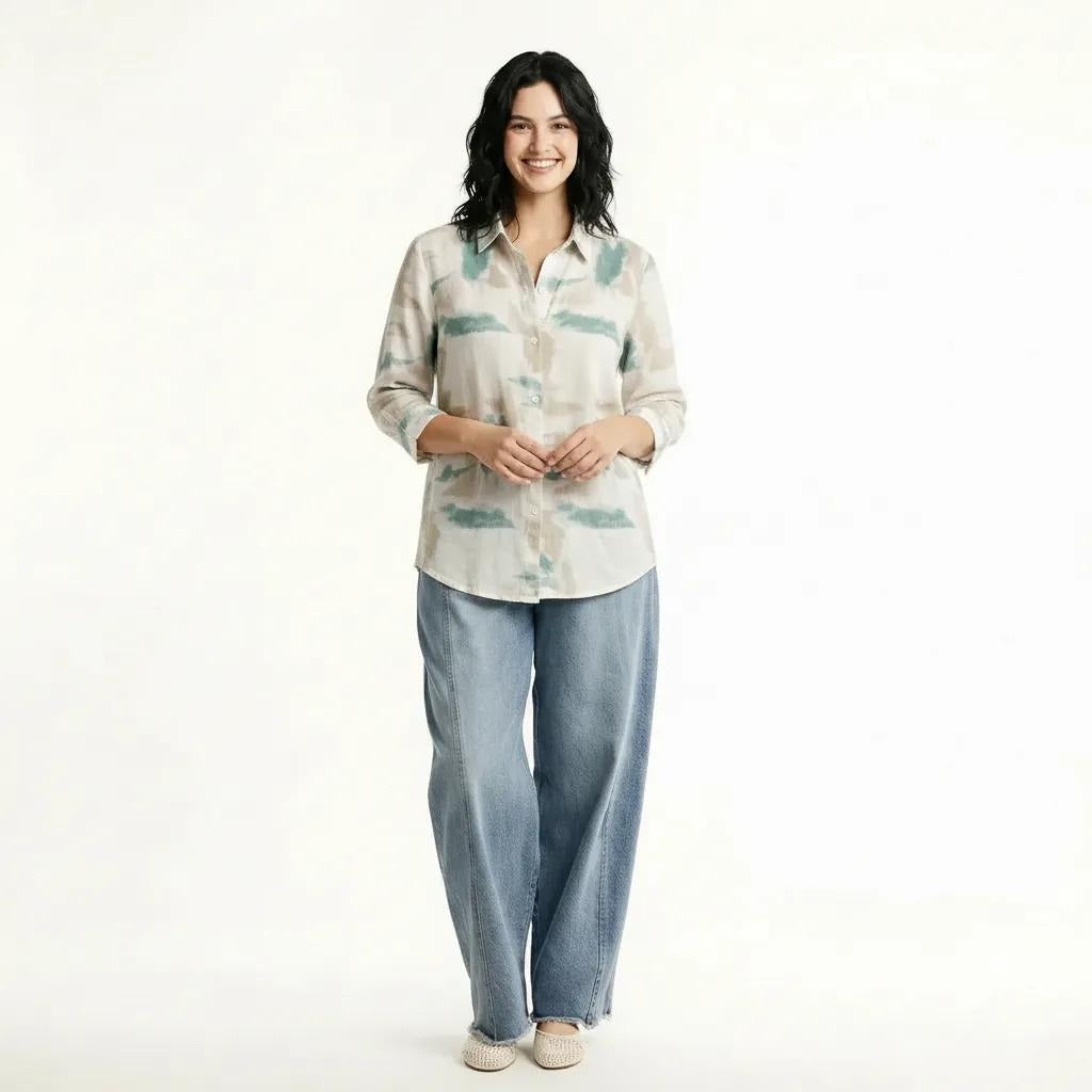 Women Mint Printed Casual Shirt