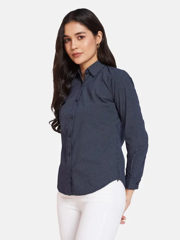 Mettle Navy Blue Printed Cotton Casual Shirt