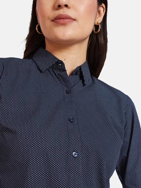 Mettle Navy Blue Printed Cotton Casual Shirt