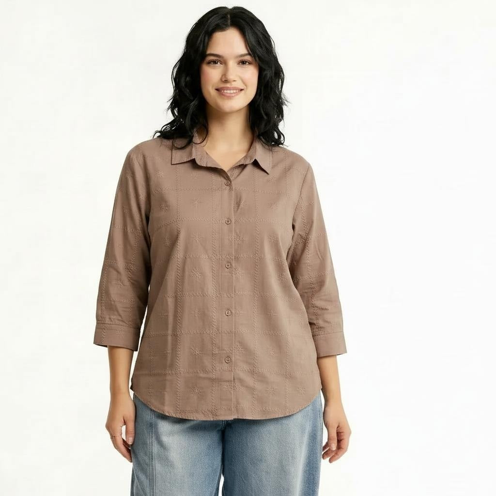 Spread Pink Collar Cotton Shirt