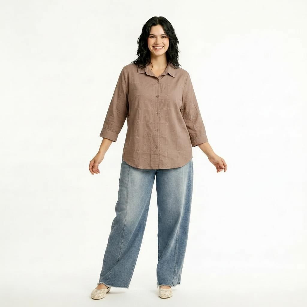Spread Pink Collar Cotton Shirt
