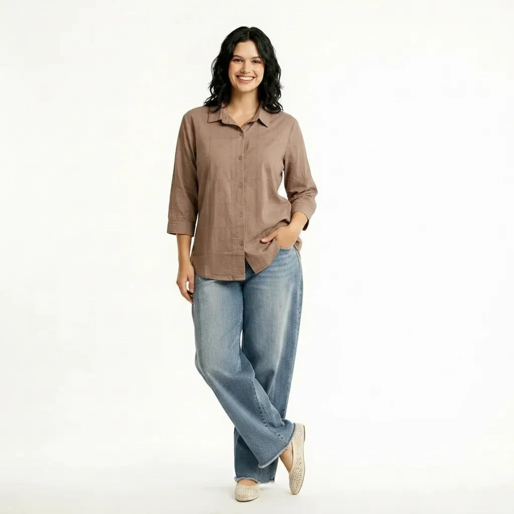 Spread Pink Collar Cotton Shirt