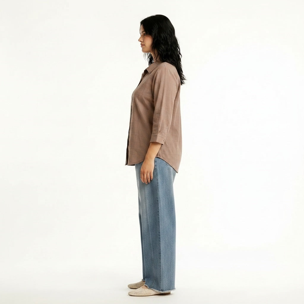 Spread Pink Collar Cotton Shirt