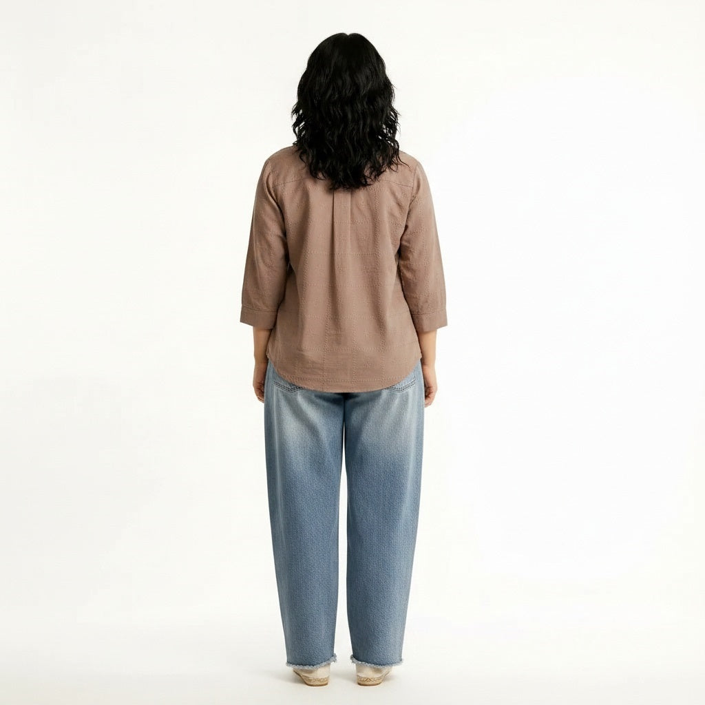 Spread Pink Collar Cotton Shirt