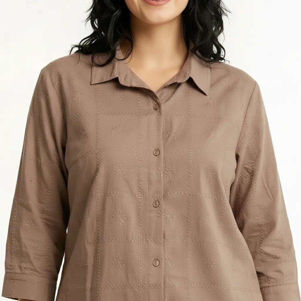 Spread Pink Collar Cotton Shirt