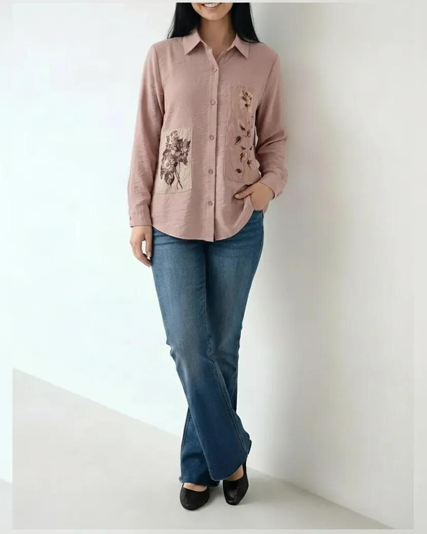 Women Floral Pink Printed Casual Shirt
