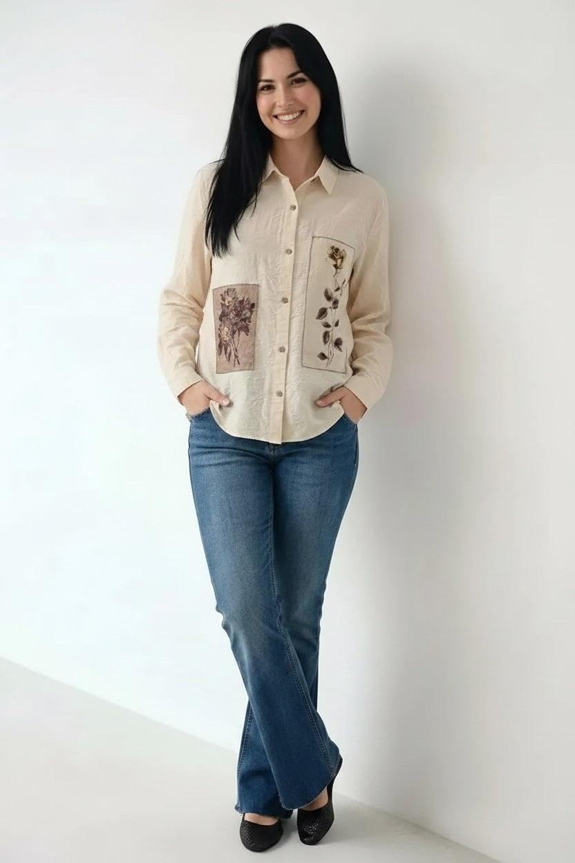 Women off white Printed Casual Shirt
