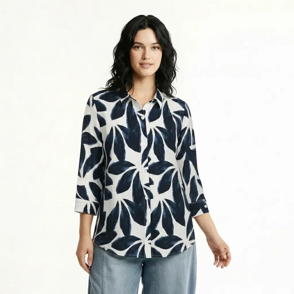 Women Navy Floral Printed Casual Shirt