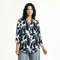 Women Navy Floral Printed Casual Shirt