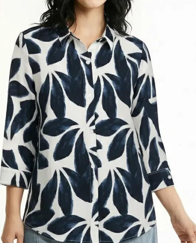 Women Navy Floral Printed Casual Shirt