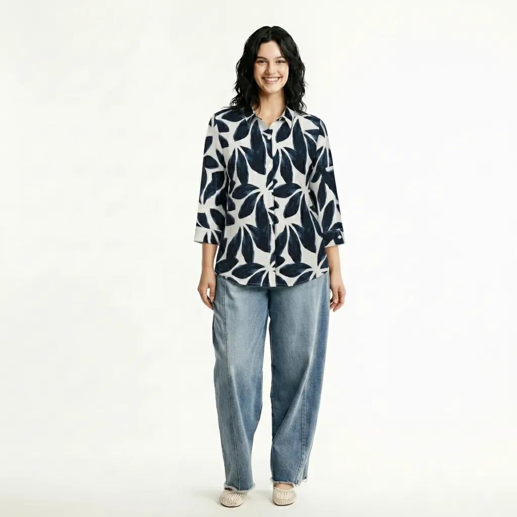 Women Navy Floral Printed Casual Shirt