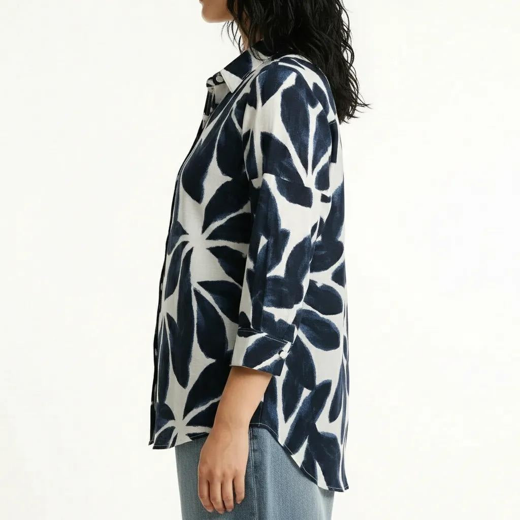 Women Navy Floral Printed Casual Shirt