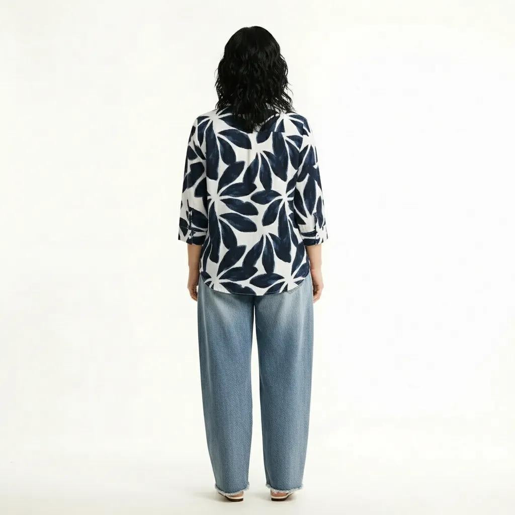 Women Navy Floral Printed Casual Shirt