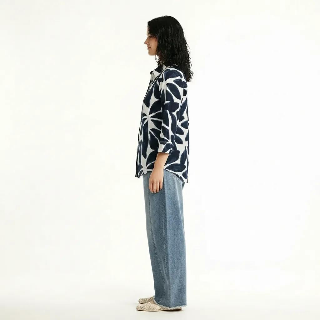 Women Navy Floral Printed Casual Shirt